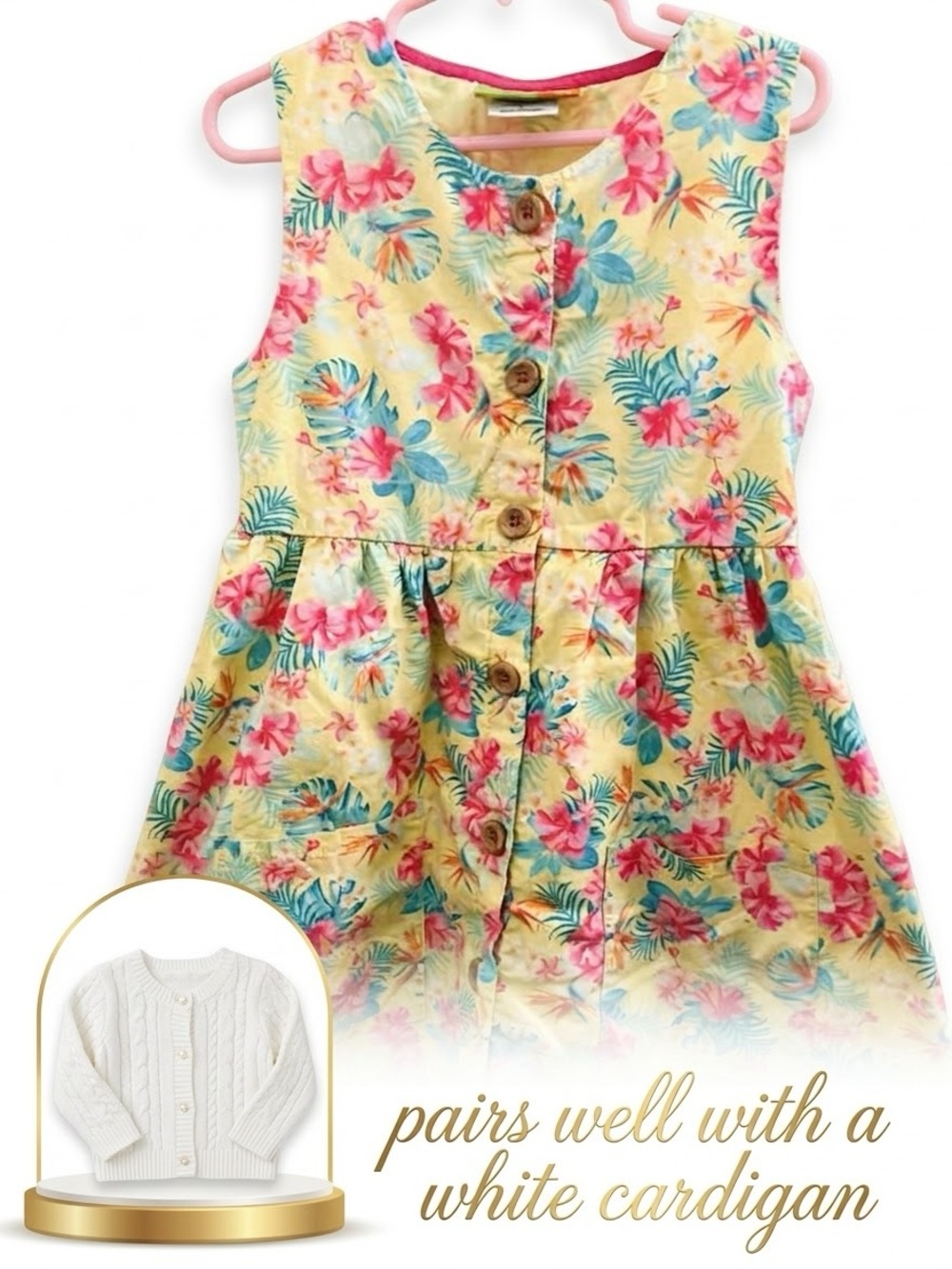 Penelope Tropical Floral Sleeveless Button-Down Dress